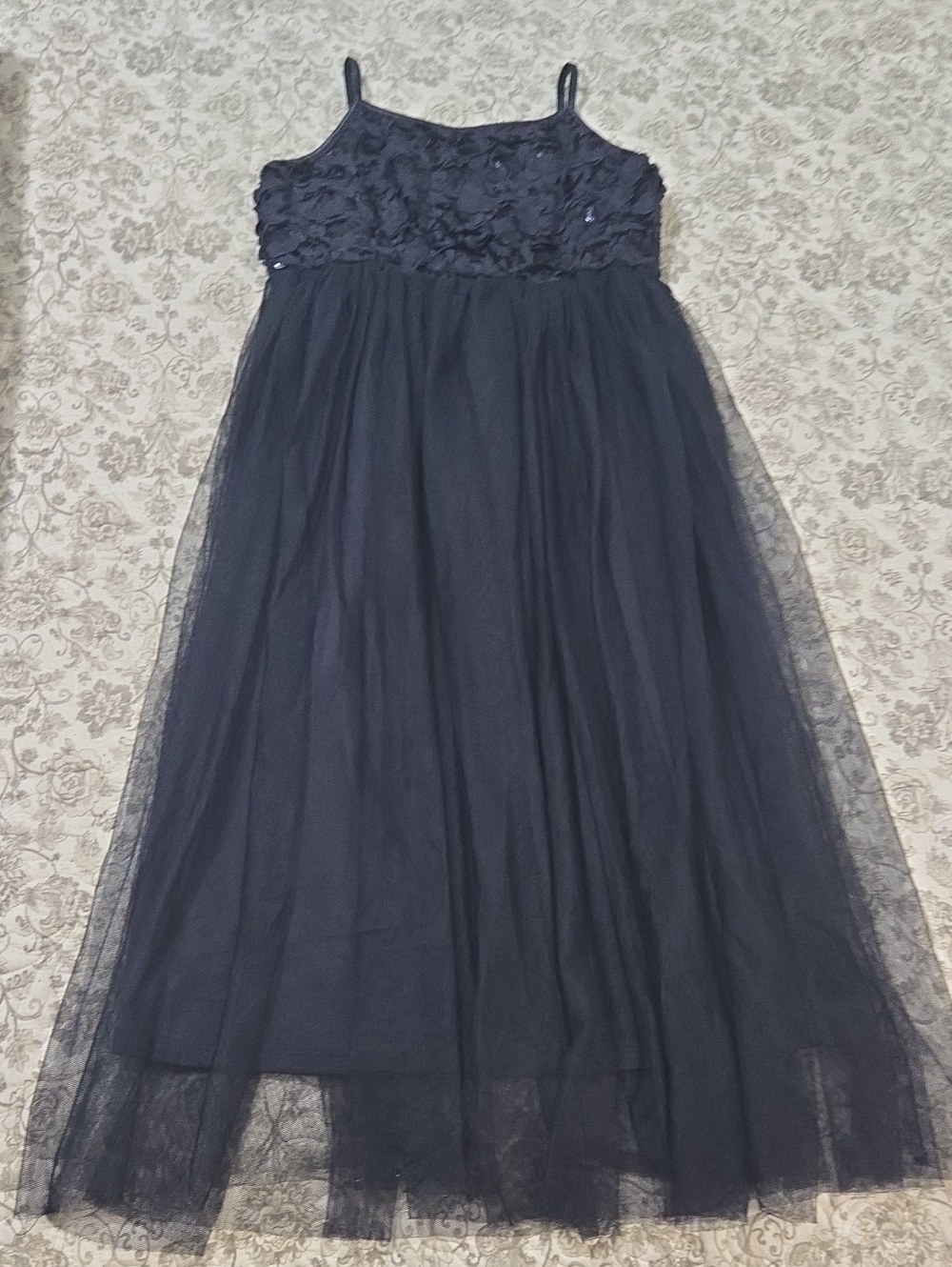 lilt Navy Blue Floral Bodice Tulle Maxi Dress